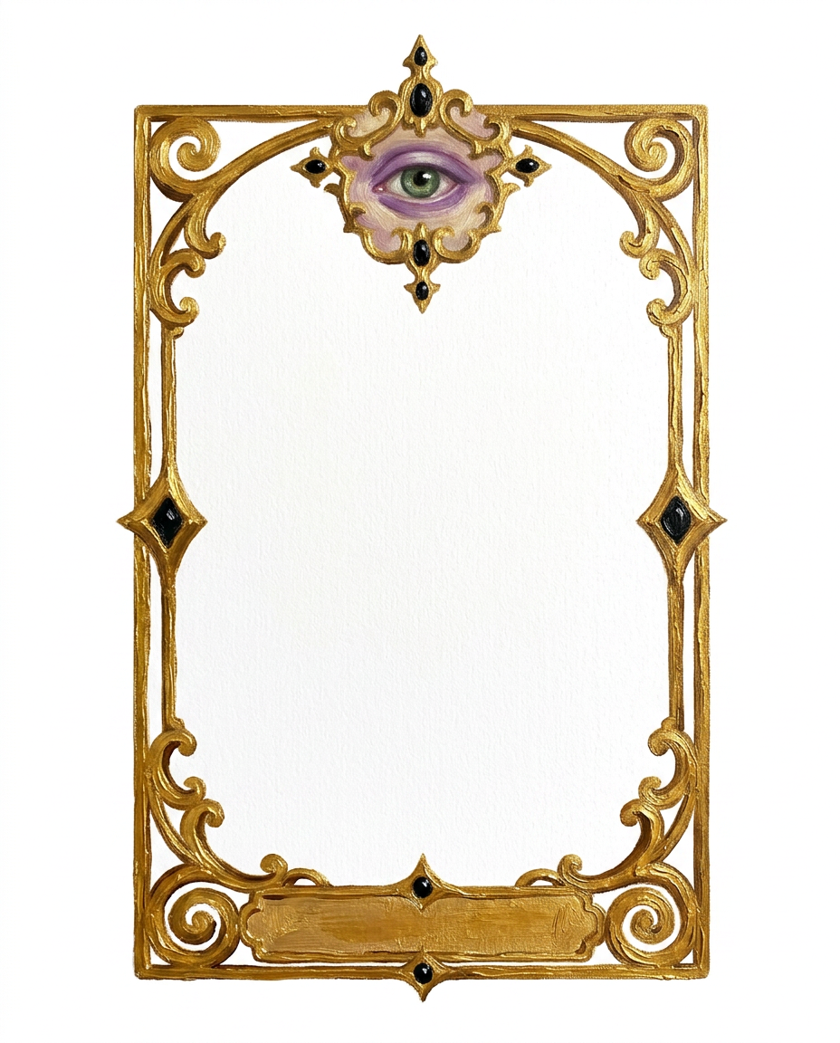 AI Design for create a minimal painterly oil paint textured frame like the one in the first image but the frame will look like the gold accents in the second image. make it unique and bold. only gold accent frame on solid white background. the design will look hand drawn and minimal, with space in the bottom for  text like in first image. the outside of the frame will be rectangle