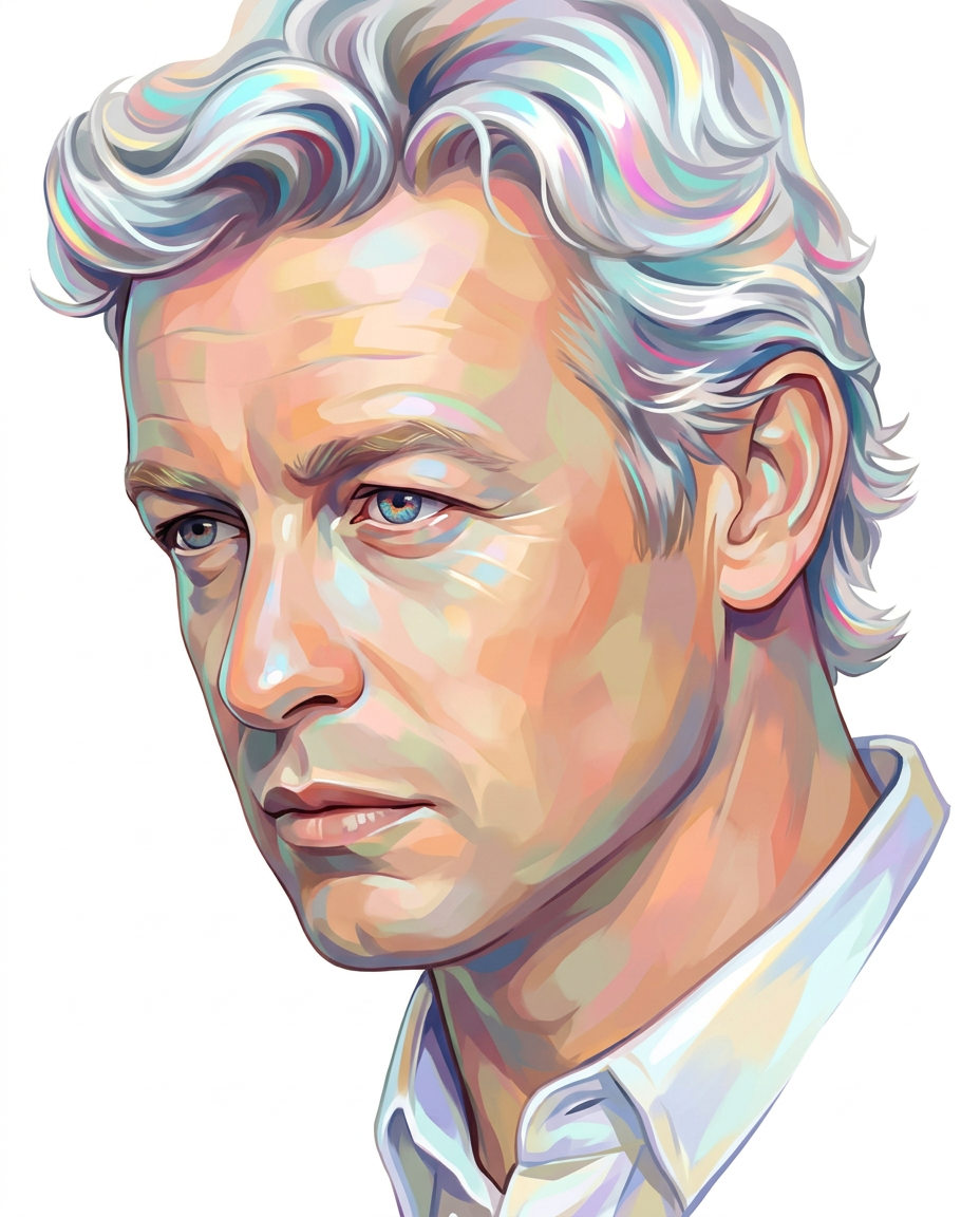 AI Design for redraw the first image in the exact same art style as second image and make sure the face of the man is recognizable, the illustratrion will be on solid white background