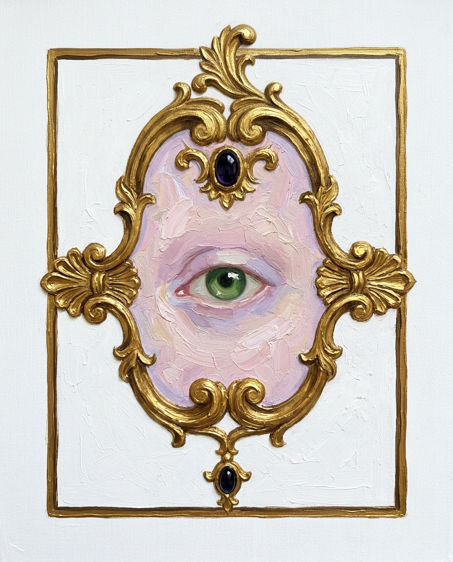 AI Design for create a minimal painterly oil paint textured frame like the one in the first image but the frame will look like the gold accents in the second image. make it unique and bold. only gold accent frame on solid white background. the design will look hand drawn and minimal, with space in the bottom for  text like in first image. the outside of the frame will be a exact rectangle