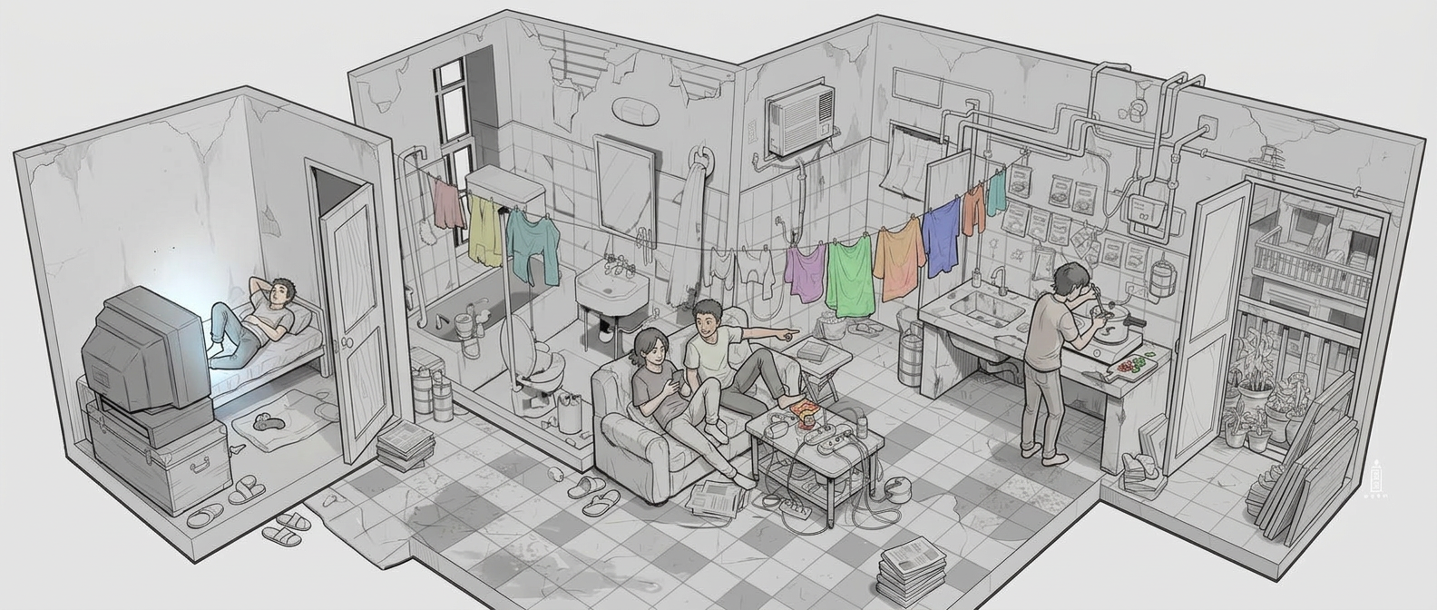 add people inside this space, naturally placed, existing interacting with the space.