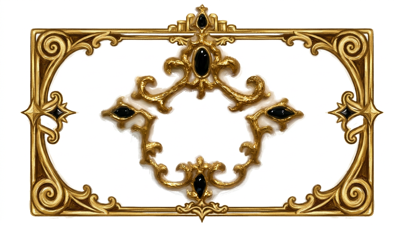 AI Design for create a minimal painterly oil paint textured frame like the one in the first image but the frame will look like the gold accents in the second image. make it unique and bold. only gold accent frame on solid white background. the design will look hand drawn and minimal. the outside of the frame will be a exact rectangle. 3:2 ratio