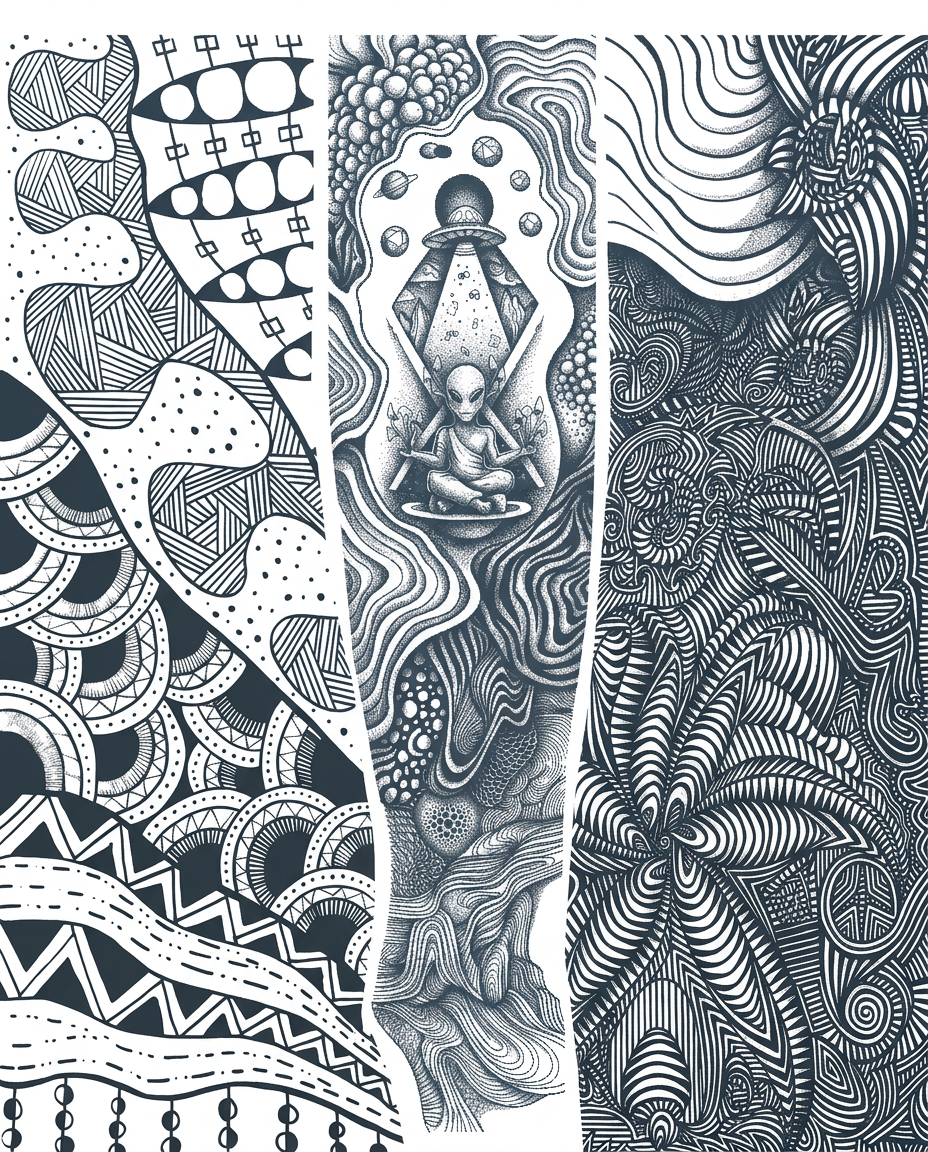 AI Design for i want you to make corrections to the firstimage with reference to the second image which is thereference for the additions , follow this brief for correction details to change the illustrations added . You can make the lines go into the original tattoo. Can use shading to make the original tattoo standout bit more and the organic lines fall onto the background. Olso for me it missing a bit to much form these Image. For the rest i do say your in the right direction. But i know i ask for a lot of organic lines, but the different patterns can be broken up woth geometric paterns or straight lines or other paterns beside organic lines or even leave space inbetween, like the geometric tattoo i have on my other arm. Because i want this tattoo on my other arm to be kinda flipt of the other arm. Where i would say 80% is geometric and 20% is organic i want this flipt
Olso i want have really feel dept and 3e effect into the lines. Where is possible.
 
The tattoo should be "psychedelic" aswel with it is a bit more i want more busy if you get what i mean
The line all feel bit to the same at the moment. Jusy different level if thickness.