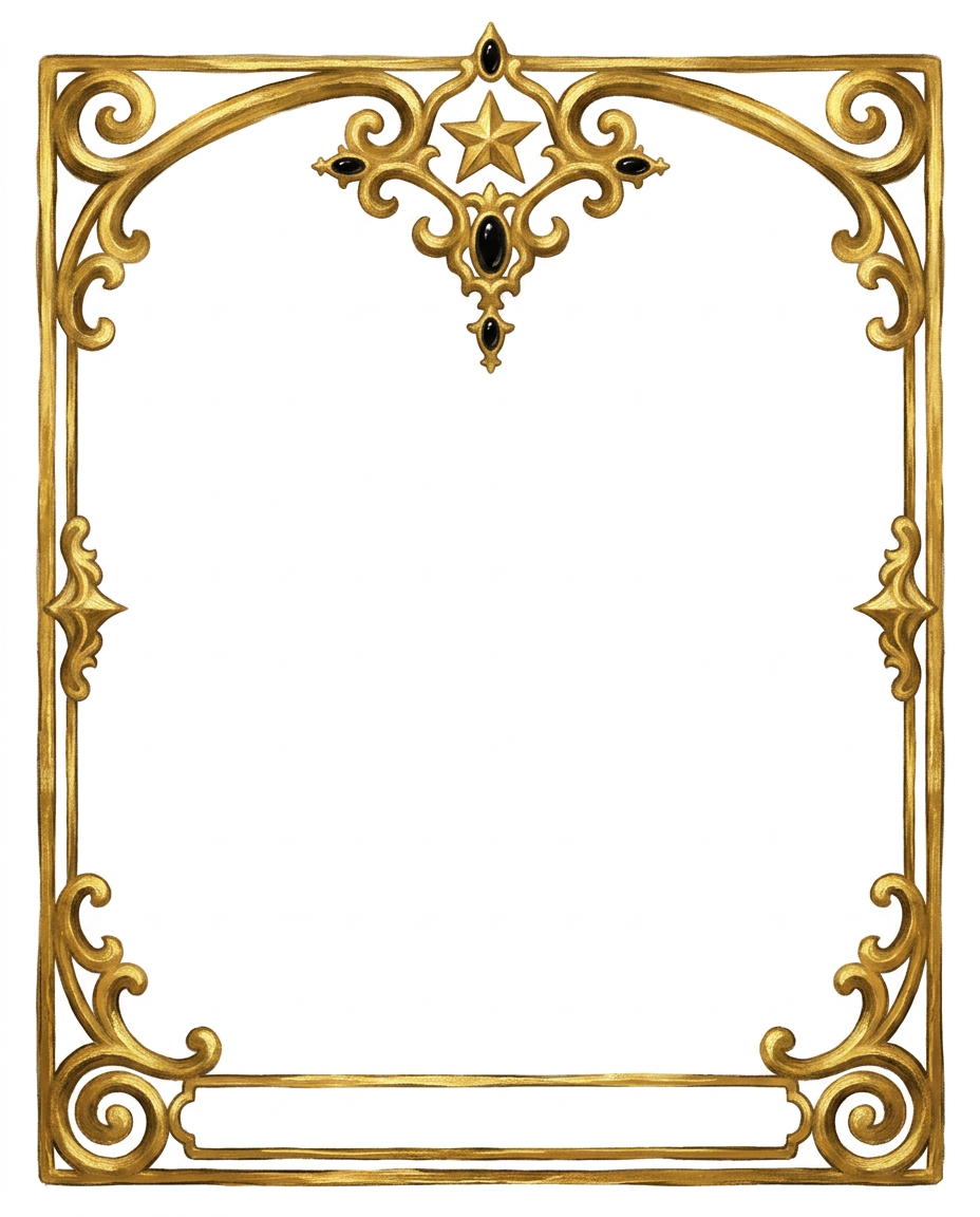 AI Design for create a minimal painterly oil paint textured frame like the one in the first image but the frame will look like the gold accents in the second image. make it unique and bold. only gold accent frame on solid white background. the design will look hand drawn and minimal, with space in the bottom for  text like in first image. the outside of the frame will be rectangle