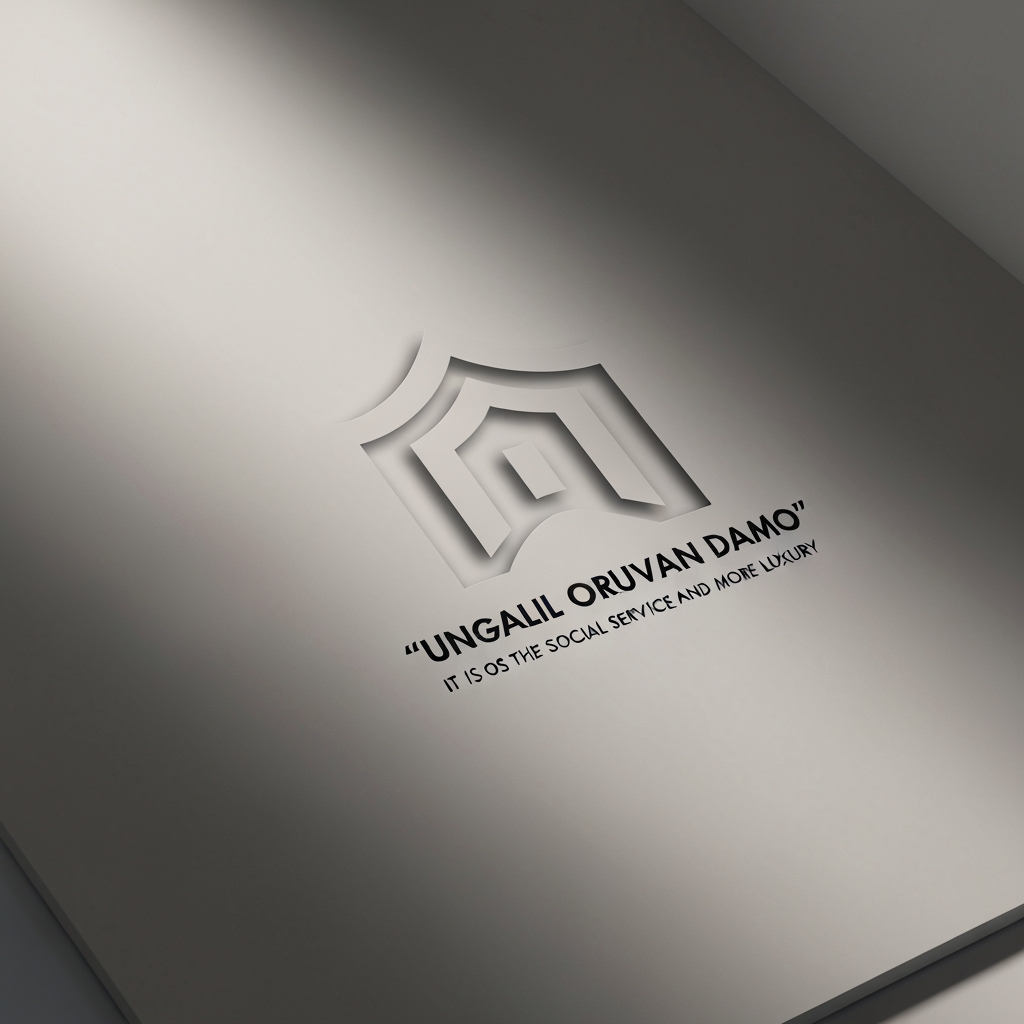 AI Design for Premium logo presentation mockup concept for I need to create an logo that the brand name is " Ungalil Oruvan Damo " it is a social service page. i need the logo more elegant, professional and more luxury. Logo or brand mark displayed on a clean neutral surface with subtle depth, refined shadow, precise alignment, elegant design-studio presentation, no extra readable text.