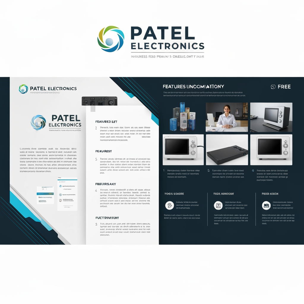 AI Design for I want to this Patel Electronics business logo create and poster create for free designed create and all information set for features and fuctionality added