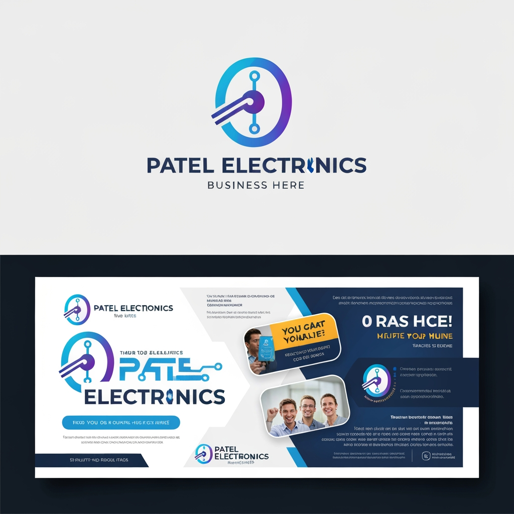 AI Design for I want to this Patel Electronics business logo create and poster create for free designed create
