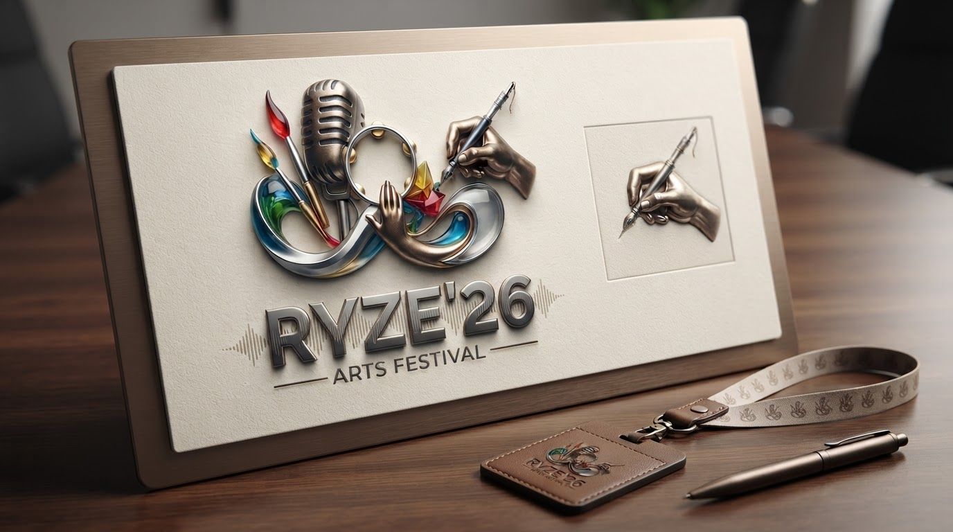 AI Design for Client presentation mockup for brand. Polished scene showing the design direction applied to a realistic surface, screen, poster, or object, premium agency presentation style, no readable placeholder text.
Incorporate the attached brand element reference image (Reference A: brand element "Ryze '26 Emblem") into the composition where natural — preserve the depicted brand element's appearance.