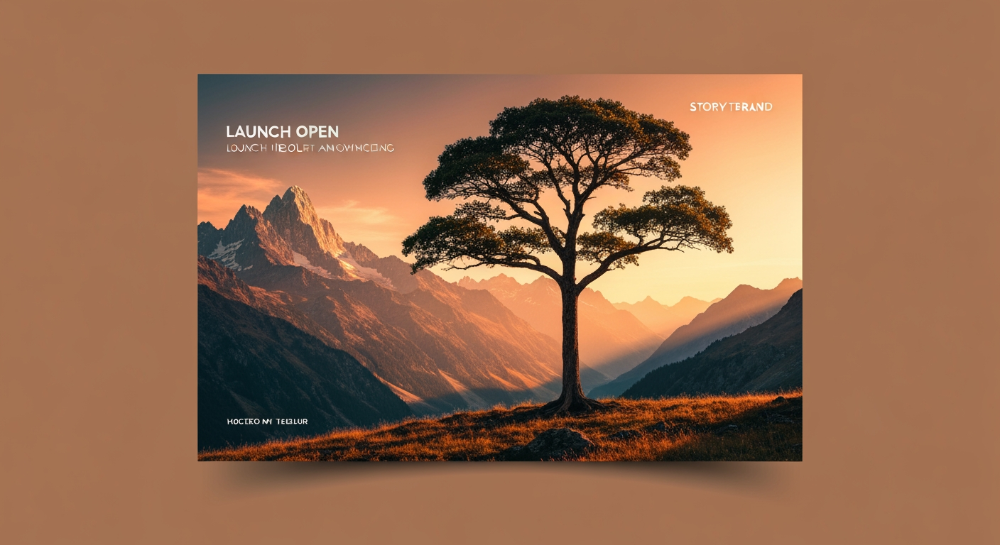 AI Design for Landscape launch announcement visual concept for Story templates for my brand. Energetic campaign image, strong focal object or scene, clean branded atmosphere, generous open space for announcement copy to be added later, no rendered typography.