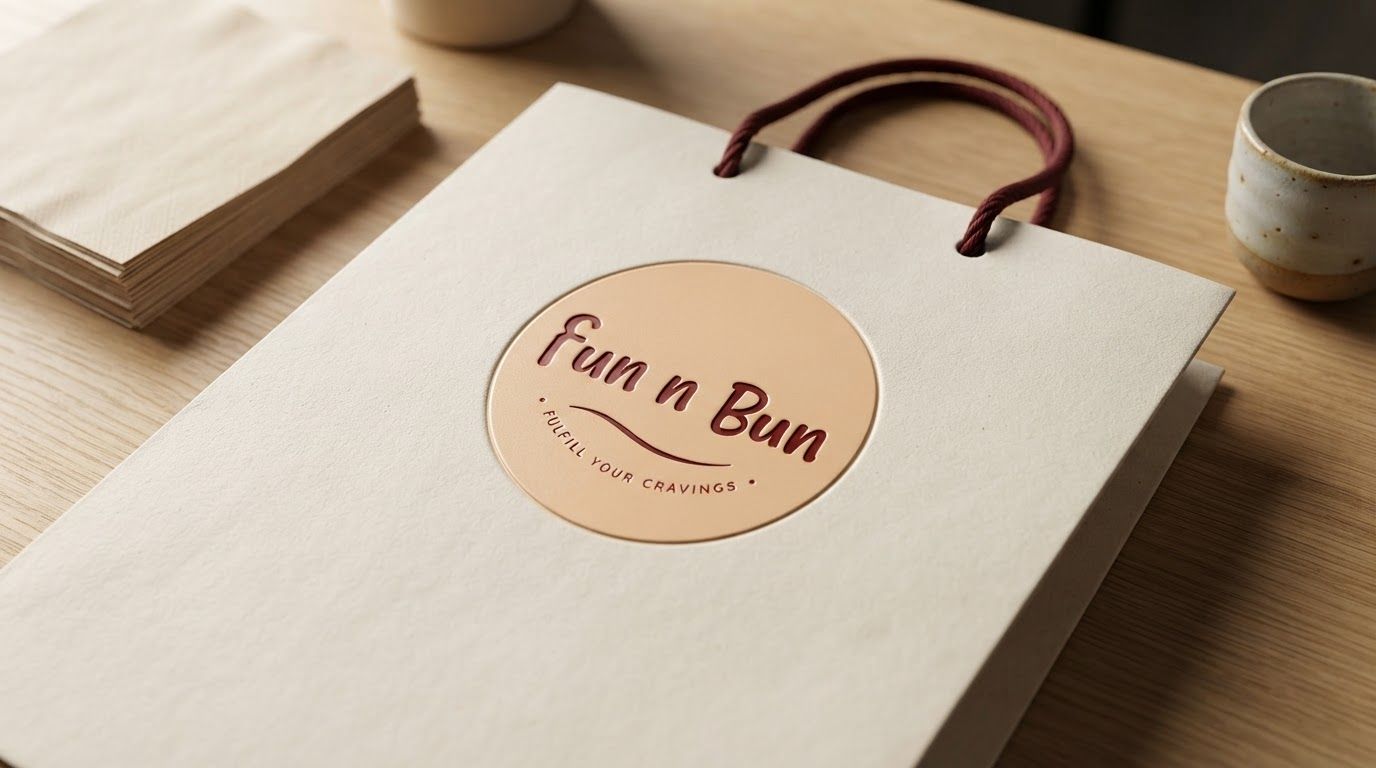 AI Design for Client presentation mockup for brand. Polished scene showing the design direction applied to a realistic surface, screen, poster, or object, premium agency presentation style, no readable placeholder text.
Incorporate the attached brand element reference image (Reference A: brand element "Fun n Bun") into the composition where natural — preserve the depicted brand element's appearance.