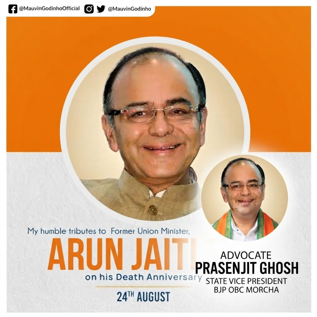 AI Design for add this 2nd small image beneath right of 1st images melt with image background and mention " ADVOCATE PRASENJIT GHOSH STATE VICE PRESIDENT BJP OBC MORCHA " beneath in the whole image everything will remain same