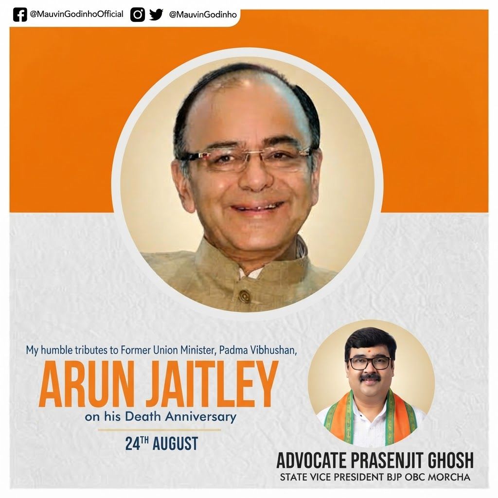 AI Design for add this 2nd small image beneath right of 1st images melt with image background and mention " ADVOCATE PRASENJIT GHOSH STATE VICE PRESIDENT BJP OBC MORCHA " beneath in the whole image everything will remain same