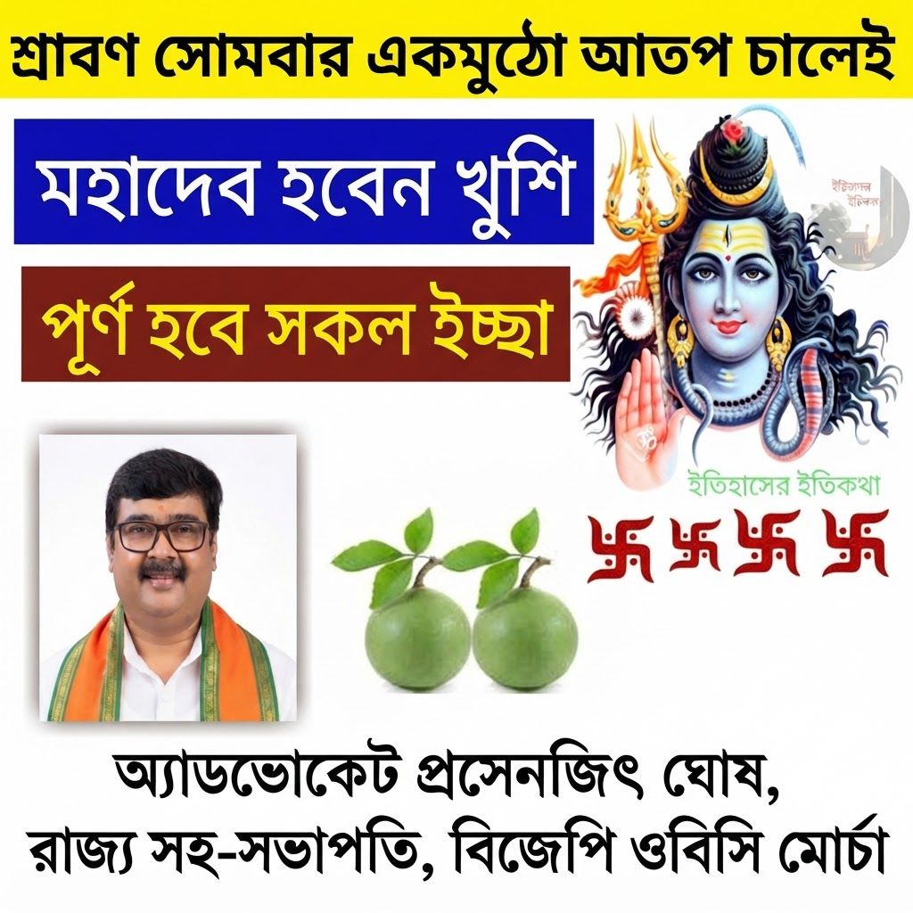 AI Design for add this small beneath left of 1st images melt with image background and mention "অ্যাডভোকেট প্রসেনজিৎ ঘোষ, রাজ্য সহ-সভাপতি, বিজেপি ওবিসি মোর্চা" beneath in the whole image everything will remain same