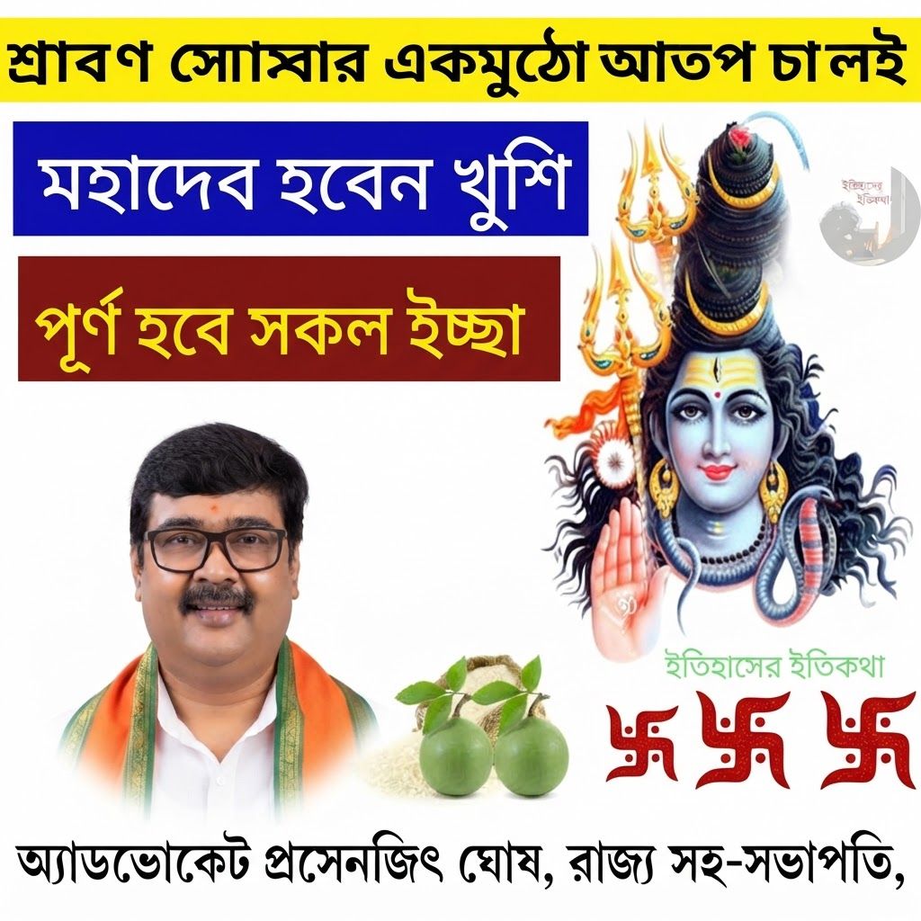 AI Design for add this small beneath left of 1st images melt with image background and mention "অ্যাডভোকেট প্রসেনজিৎ ঘোষ, রাজ্য সহ-সভাপতি, beneath in the whole image everything will remain same