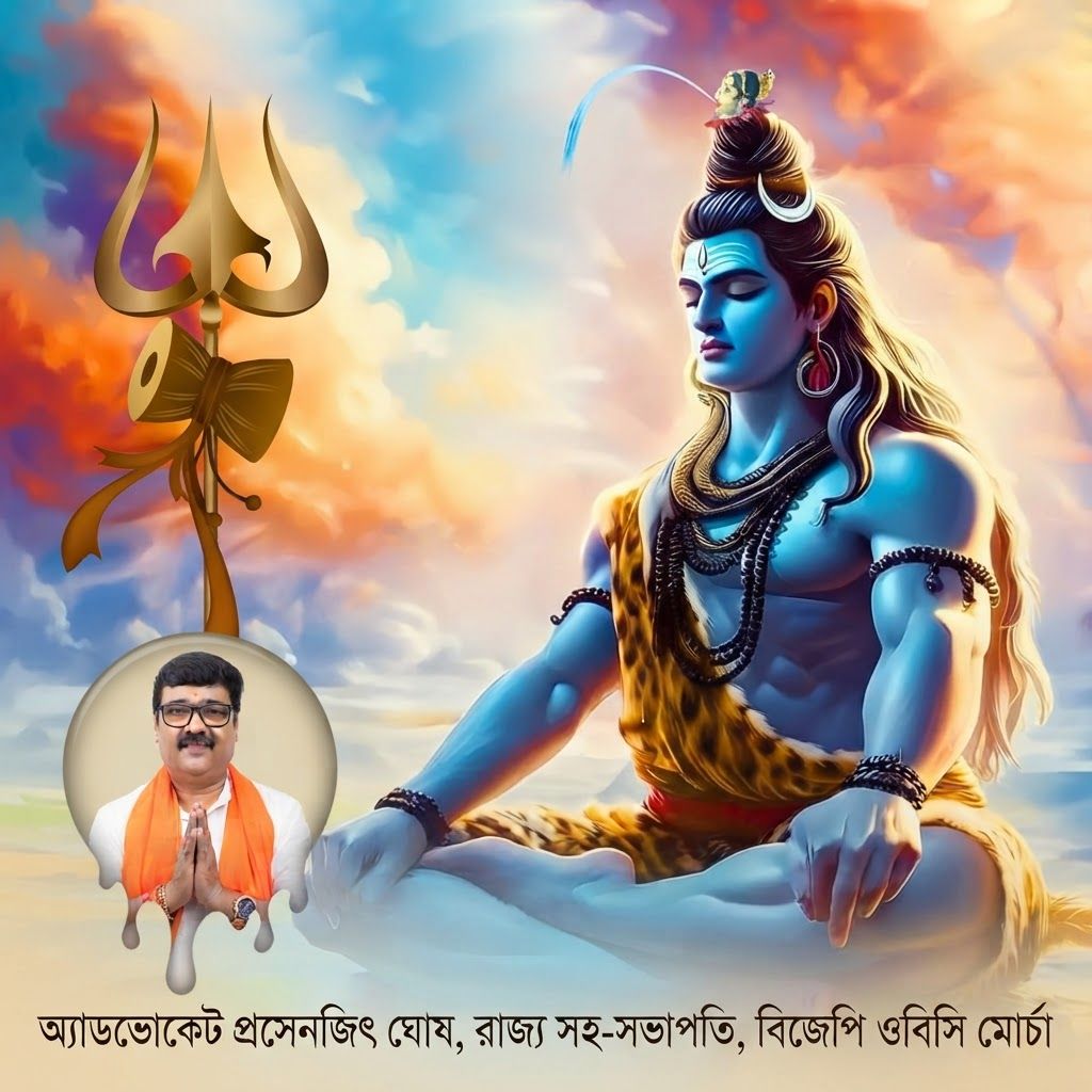 AI Design for add this small beneath left of 1st images melt with image background and mention "অ্যাডভোকেট প্রসেনজিৎ ঘোষ, রাজ্য সহ-সভাপতি, বিজেপি ওবিসি মোর্চা" beneath in the whole image everything will remain same