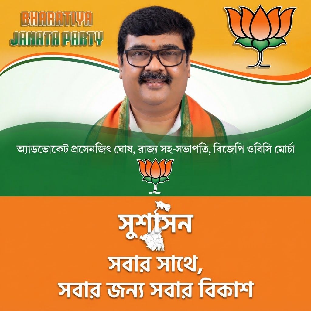 AI Design for west bengal small map bengali wright sushason beneath and bengali wright sabar sathe ,sabar jonno sbar bikash.back ground orange