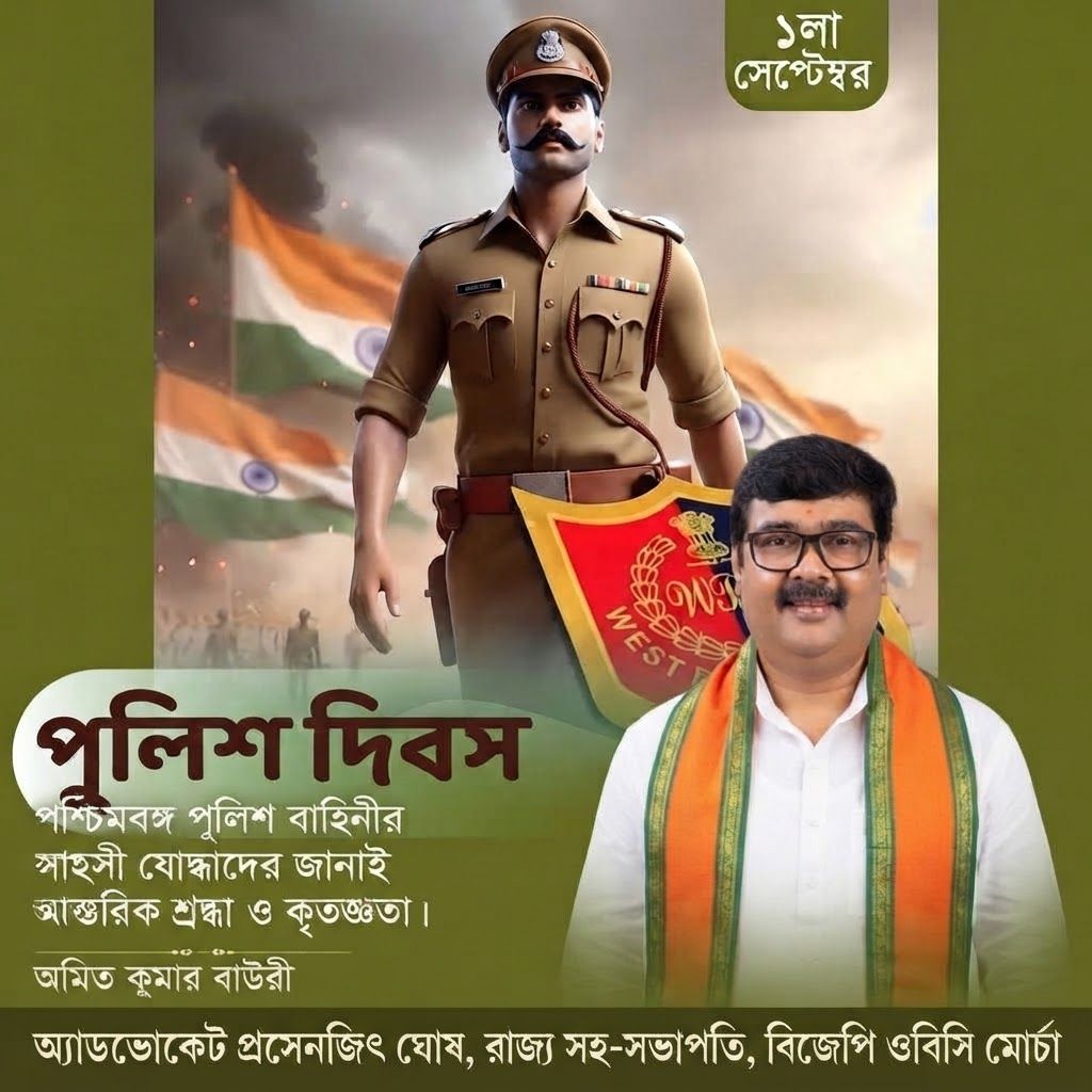 add this 2nd BIG image beneath right of 1st images melt with image background and mention "অ্যাডভোকেট প্রসেনজিৎ ঘোষ, রাজ্য সহ-সভাপতি, বিজেপি ওবিসি মোর্চা" beneath in the whole image everything will remain same