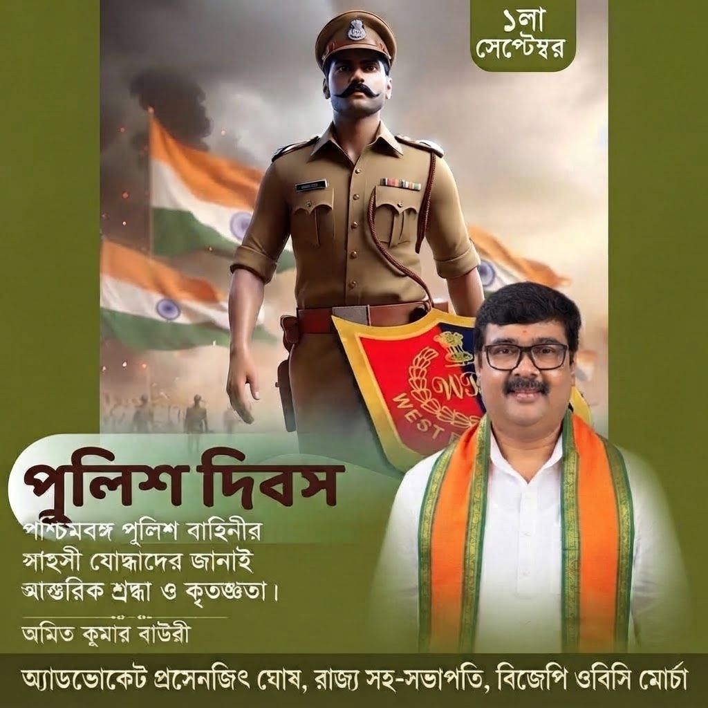 add this 2nd BIG image beneath right of 1st images melt with image background and mention "অ্যাডভোকেট প্রসেনজিৎ ঘোষ, রাজ্য সহ-সভাপতি, বিজেপি ওবিসি মোর্চা" beneath in the whole image everything will remain same