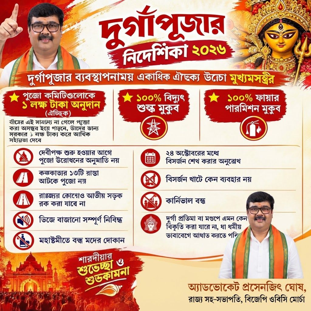 AI Design for add this 2nd small image beneath right of 1st images melt with image background and mention "অ্যাডভোকেট প্রসেনজিৎ ঘোষ, রাজ্য সহ-সভাপতি, বিজেপি ওবিসি মোর্চা" beneath in the whole image everything will remain same