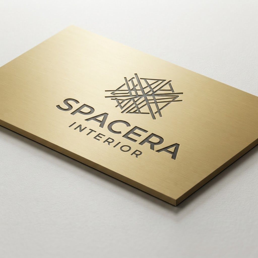 AI Design for A minimalist and sophisticated logo design for SPACERA INTERIOR, featuring clean geometric lines and a modern sans-serif typeface. The aesthetic combines luxury and spatial harmony with a refined color palette of matte gold, charcoal grey, and soft white, set against a clean, professional background.
