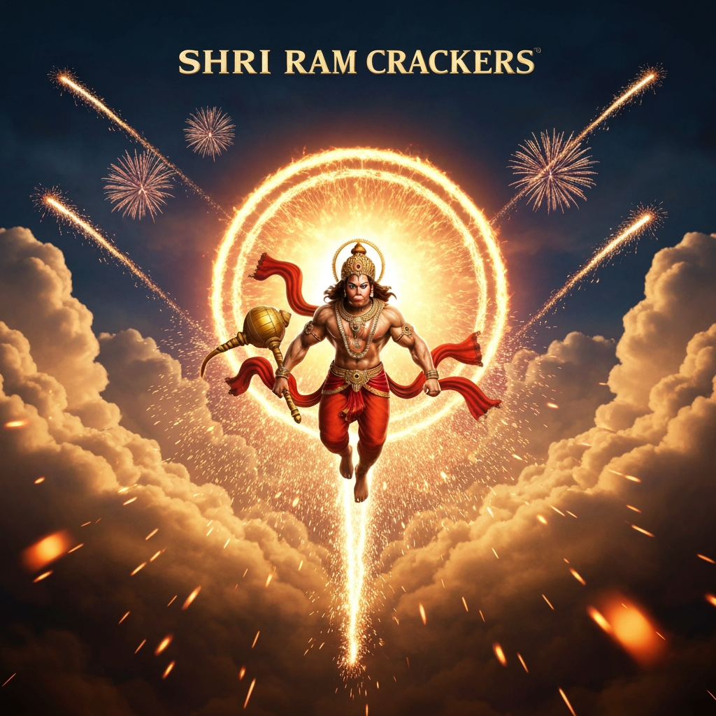 AI Design for Create a **unique, cinematic, visually stunning Indian fireworks advertisement poster** for **SHRI RAM CRACKERS**.
The poster must look like a high-budget **mythological action movie poster**, not a conventional crackers-shop advertisement.
### MAIN HERO — LORD HANUMAN
Show **Lord Hanuman flying directly toward the viewer through the sky**, creating an extremely powerful sense of depth and motion.
Use a dramatic low-angle perspective so Hanuman appears huge and heroic. His body should emerge through thick, realistic cinematic clouds.
Show:
* Traditional divine Indian appearance
* Detailed golden ornaments
* Flowing saffron and red garments moving dynamically in the wind
* Powerful facial expression
* His **gada (mace)** clearly visible
* Strong muscular heroic physique
* A brilliant orange-golden divine aura surrounding him
Hanuman should be the **main focal point of the entire poster**.
### FIREWORKS — INTEGRATED WITH HANUMAN
Do NOT simply place fireworks behind Hanuman.
Make the fireworks feel like they are being **created by Hanuman's movement and divine energy**.
As Hanuman flies forward, his movement should leave behind a spectacular trail of thousands of golden sparks.
His gada should create a massive circular wave of golden energy and sparks, and this energy should transform into colorful fireworks exploding across the distant sky.
Add fireworks at different depths:
* Huge distant fireworks behind the clouds
* Medium fireworks around Hanuman
* Tiny sparks extremely close to the camera
* Golden embers flying through the foreground
* Long glowing firework trails crossing the sky
This should create an incredible **3D cinematic depth effect**.
### BACKGROUND
Use a dramatic **midnight-blue to black sky**.
Fill the sky with enormous realistic clouds illuminated from below by **burnt orange, golden and saffron light**.
Behind Hanuman, create a gigantic circular golden divine halo that looks like a combination of **sunlight and sacred energy**.
Deep in the background, almost hidden inside the atmosphere, include a subtle **Ayodhya-inspired temple skyline** with tiny glowing lights.
The temple should remain atmospheric and secondary—not distract from Hanuman.
### COLOR PALETTE
Use ONLY a sophisticated combination of:
**Midnight Blue + Deep Black + Burnt Orange + Saffron + Antique Gold**
Avoid the typical bright red fireworks-poster appearance.
The colors should feel cinematic, dramatic and sophisticated.
### BRAND NAME
Place the main brand name:
**SHRI RAM CRACKERS**
under Hanuman in a visually integrated position.
Use large **antique-gold dimensional lettering**, inspired by an Indian mythological movie title.
The lettering should have:
* Elegant gold texture
* Subtle 3D depth
* Soft golden glow
* Fine Indian ornamental detailing
* Excellent readability
Do NOT place the brand inside a cheap rectangular banner.
### CONTACT INFORMATION
At the **very bottom of the poster**, add a clean and elegant dark section that naturally blends into the night sky.
Display:
**SHRI RAM CRACKERS**
**7530021381 | 9361777972**
Make the phone numbers clearly readable but smaller than the main brand name.
Use simple elegant gold/cream typography.
The contact information must look like a **natural part of the poster design**, not an advertisement sticker or large banner.
### CINEMATIC ATMOSPHERE
Add:
* Volumetric golden light rays
* Realistic smoke
* Flying embers
* Glowing particles
* Atmospheric haze
* Subtle lens flare
* Realistic cloth movement
* Firework reflections inside clouds
* Golden dust particles
* Tiny distant diyas
* Dramatic shadows
* Strong depth of field
* Cinematic motion
* Realistic illumination
### VISUAL STYLE
Extremely detailed and realistic Lord Hanuman.
Photorealistic cinematic rendering, realistic fabric and metal textures, physically accurate lighting, volumetric clouds, dramatic perspective, atmospheric depth, cinematic color grading, high dynamic range, sophisticated Indian mythological visual style, spectacular fireworks, movie-poster composition, ultra-sharp details, 8K-quality appearance.
### IMPORTANT
The poster must feel **different from ordinary fireworks posters**.
Do NOT use:
* Generic red background
* Generic crackers shop template
* Cartoon Hanuman
* Cheap clip-art
* Product collage
* Excessive decorative borders
* Random text
* Overcrowded layout
* Large contact-number banner
* Words such as “PREMIUM”, “LUXURY”, “BEST”, or “NO.1” anywhere on the poster
Only display the required branding and contact information.
### REQUIRED TEXT — EXACTLY
**SHRI RAM CRACKERS**
**7530021381 | 9361777972**
No spelling mistakes. No extra words. No additional phone numbers.
### FORMAT
Vertical **4:5 Instagram poster**, highly detailed, cinematic composition, professional commercial advertising artwork, dramatic and visually unforgettable.