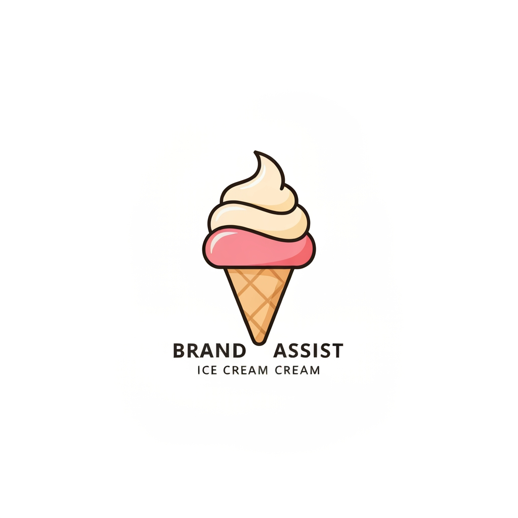 AI Design for Create a premium, cute, modern ice cream brand logo for **“BRAND ASSIST”**. Design a clean, memorable logo featuring a stylish ice cream scoop/cone with a subtle creamy swirl, soft playful shapes, and a polished professional look. Use minimal vector-style artwork, smooth curves, balanced composition, and a simple elegant color palette inspired by strawberry, vanilla, and cream. Make it look like a real commercial ice cream brand logo, suitable for packaging, advertisements, cups, posters, and social media. White or transparent background, centered logo, no mockup, no extra text, high-quality crisp edges, professional branding, visually appealing and instantly recognizable.