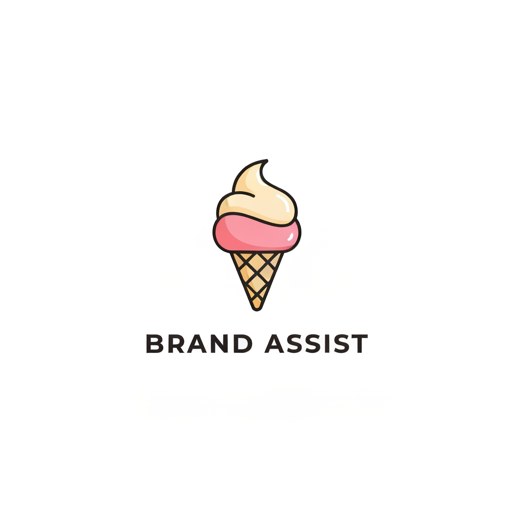 AI Design for Create a premium, cute, modern ice cream brand logo for **“BRAND ASSIST”**. Design a clean, memorable logo featuring a stylish ice cream scoop/cone with a subtle creamy swirl, soft playful shapes, and a polished professional look. Use minimal vector-style artwork, smooth curves, balanced composition, and a simple elegant color palette inspired by strawberry, vanilla, and cream. Make it look like a real commercial ice cream brand logo, suitable for packaging, advertisements, cups, posters, and social media. White or transparent background, centered logo, no mockup, no extra text, high-quality crisp edges, professional branding, visually appealing and instantly recognizable.