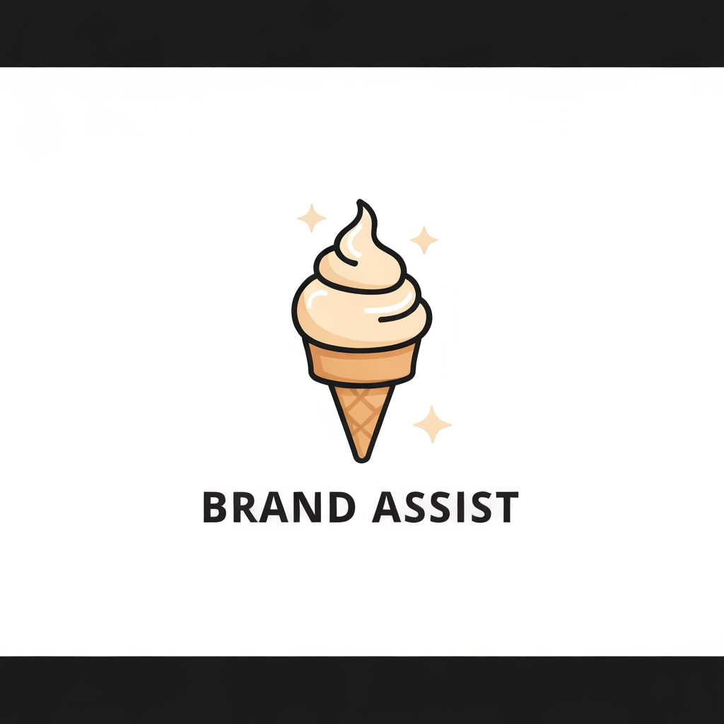 AI Design for Create a premium, cute, modern ice cream brand logo for **“BRAND ASSIST”**. Design a clean, memorable logo featuring a stylish ice cream scoop/cone with a subtle creamy swirl, soft playful shapes, and a polished professional look. Use minimal vector-style artwork, smooth curves, balanced composition, and a simple elegant color palette inspired by strawberry, vanilla, and cream. Make it look like a real commercial ice cream brand logo, suitable for packaging, advertisements, cups, posters, and social media. White or transparent background, centered logo, no mockup, no extra text, high-quality crisp edges, professional branding, visually appealing and instantly recognizable.