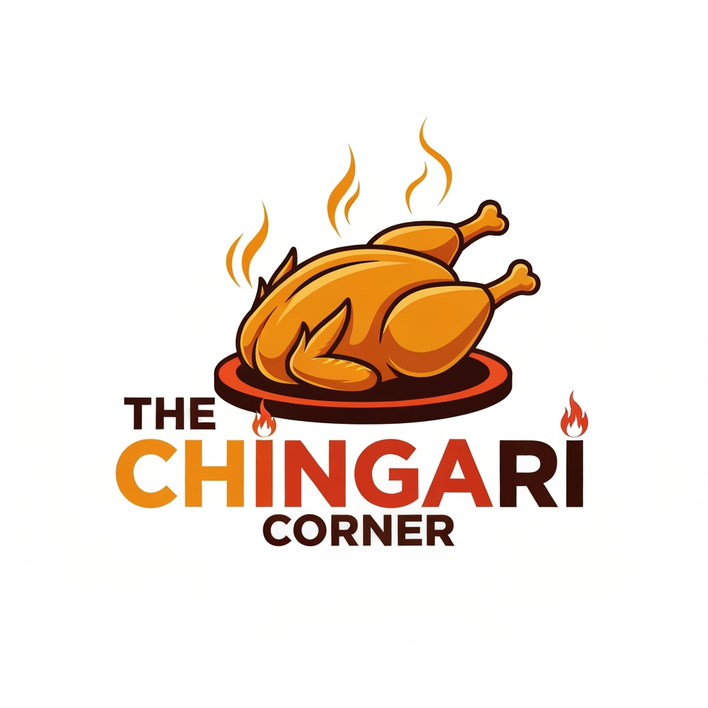 AI Design for generate asthatic logo for chicken restaurant whose name is [the  chingari  corner] using rosted chicken image