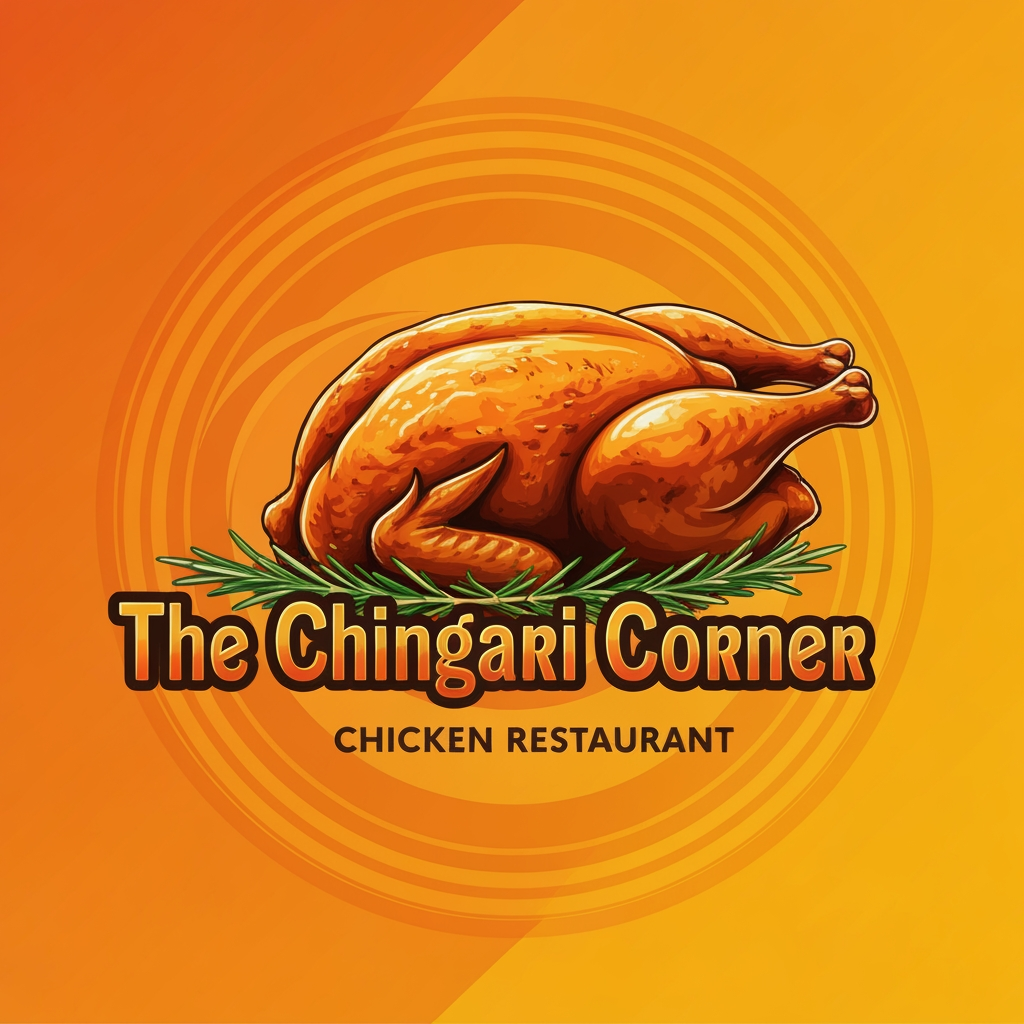 AI Design for generate asthatic logo for chicken restaurant whose name is [the  chingari  corner] using rosted chicken image
