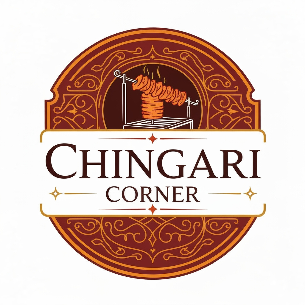AI Design for generate asthatic logo for chicken restaurant whose name is [  chingari  corner] using turkish barbeque style