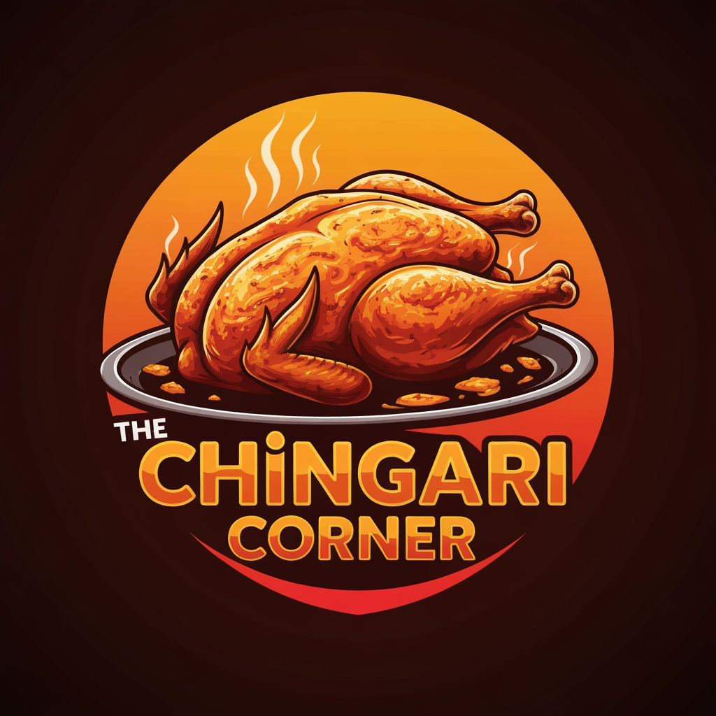 AI Design for generate asthatic logo for chicken restaurant whose name is [the  chingari  corner] using rosted chicken image