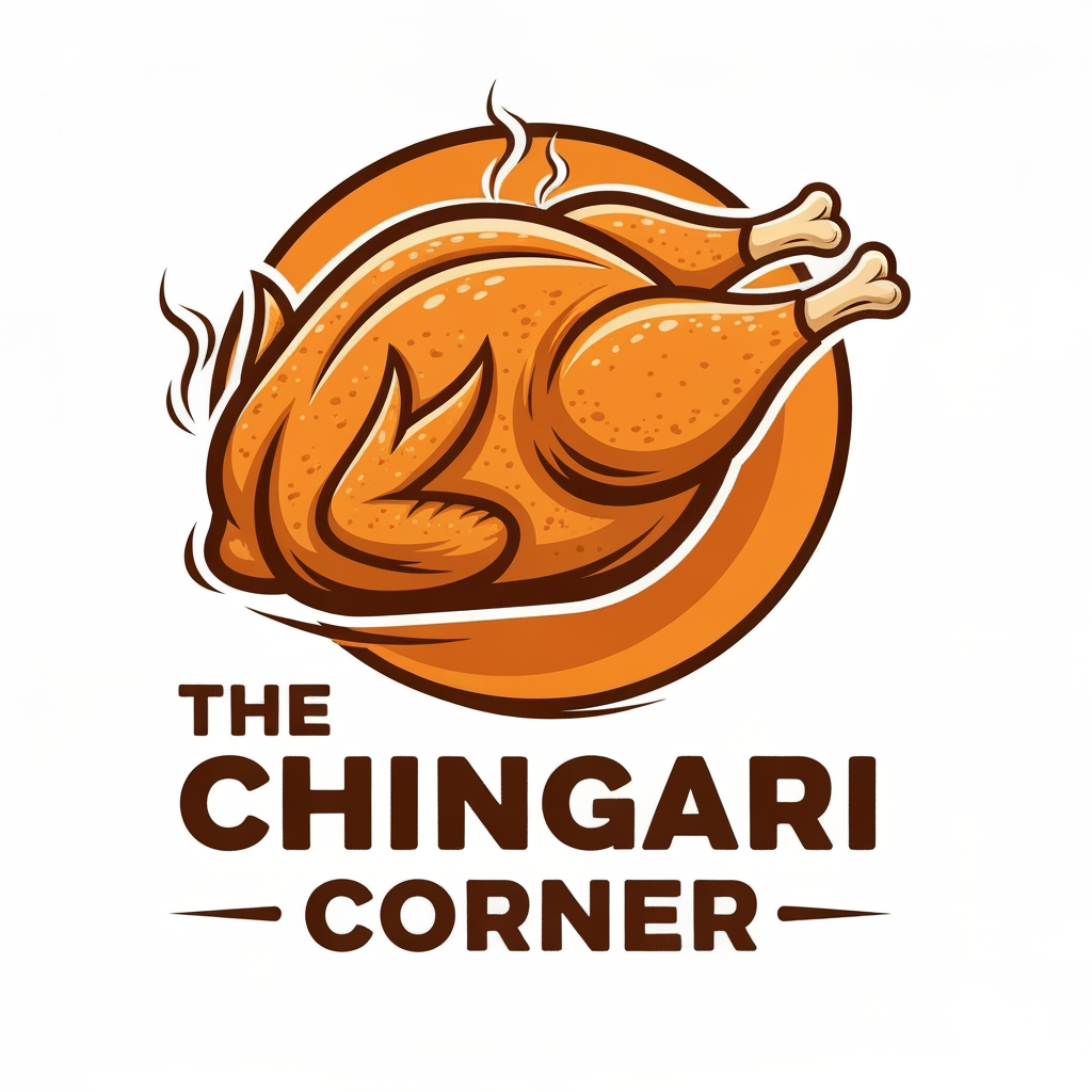 AI Design for generate asthatic logo for chicken restaurant whose name is [the  chingari  corner] using rosted chicken image