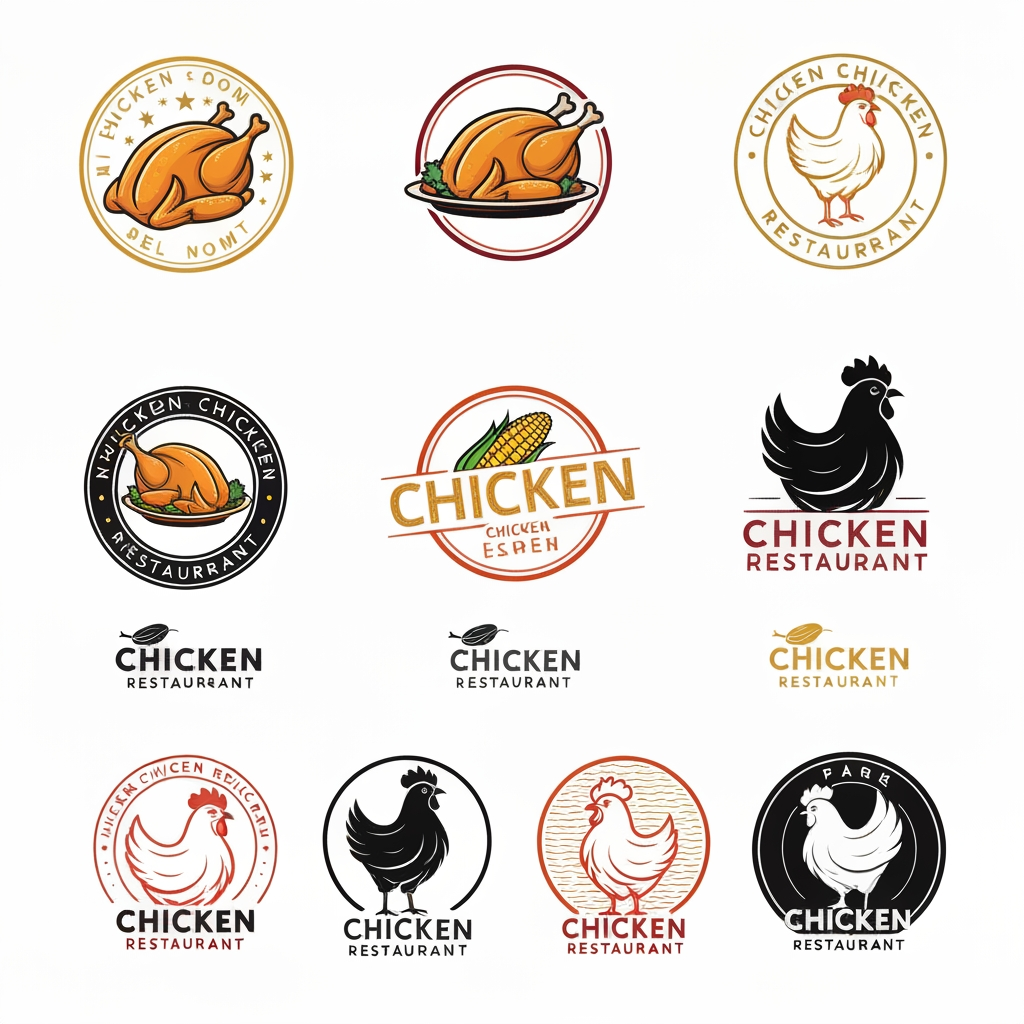 AI Design for generate logo for chicken restorent [generate 10 to 15 logo]