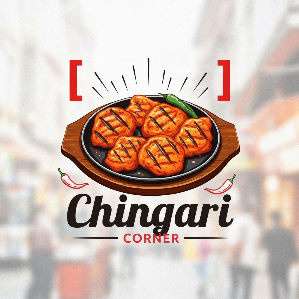 AI Design for generate asthatic logo for chicken restaurant whose name is [  chingari  corner] using turkish barbeque style