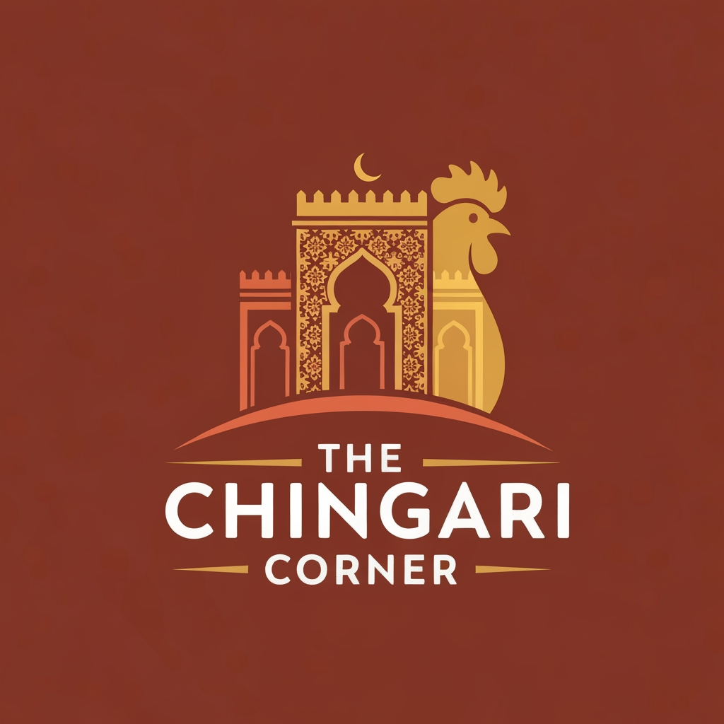 AI Design for generate asthatic logo for chicken restaurant whose name is [the  chingari  corner] using arabian style