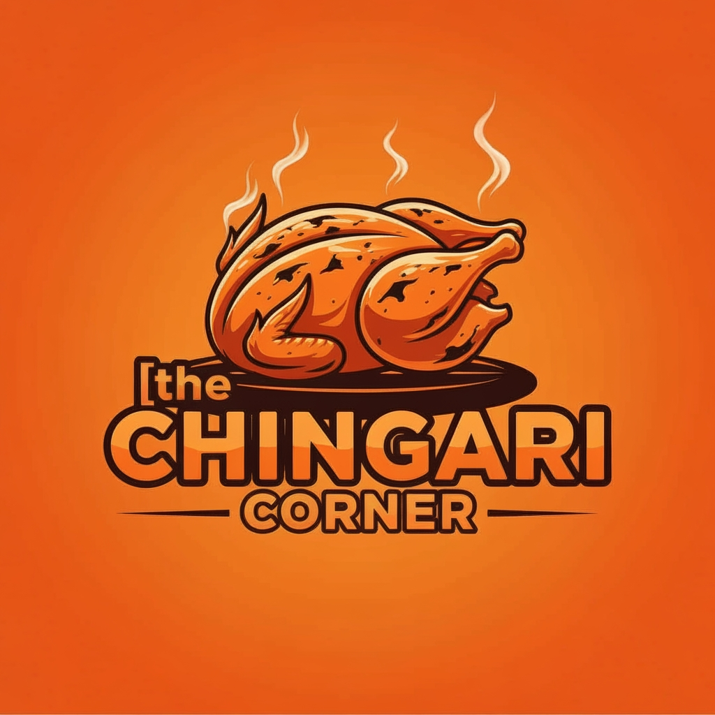 AI Design for generate asthatic logo for chicken restaurant whose name is [the  chingari  corner] using rosted chicken image