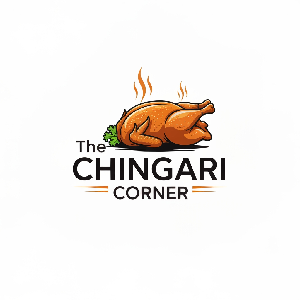 AI Design for generate asthatic logo for chicken restaurant whose name is [the  chingari  corner] using rosted chicken image