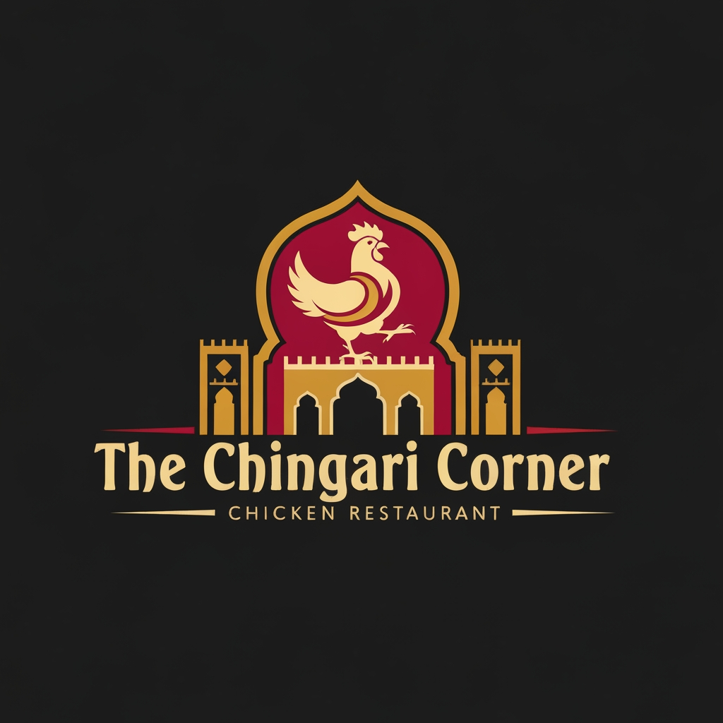 AI Design for generate asthatic logo for chicken restaurant whose name is [the  chingari  corner] using arabian style