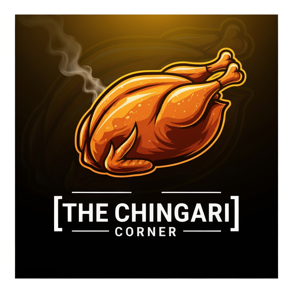 AI Design for generate asthatic logo for chicken restaurant whose name is [the  chingari  corner] using rosted chicken image