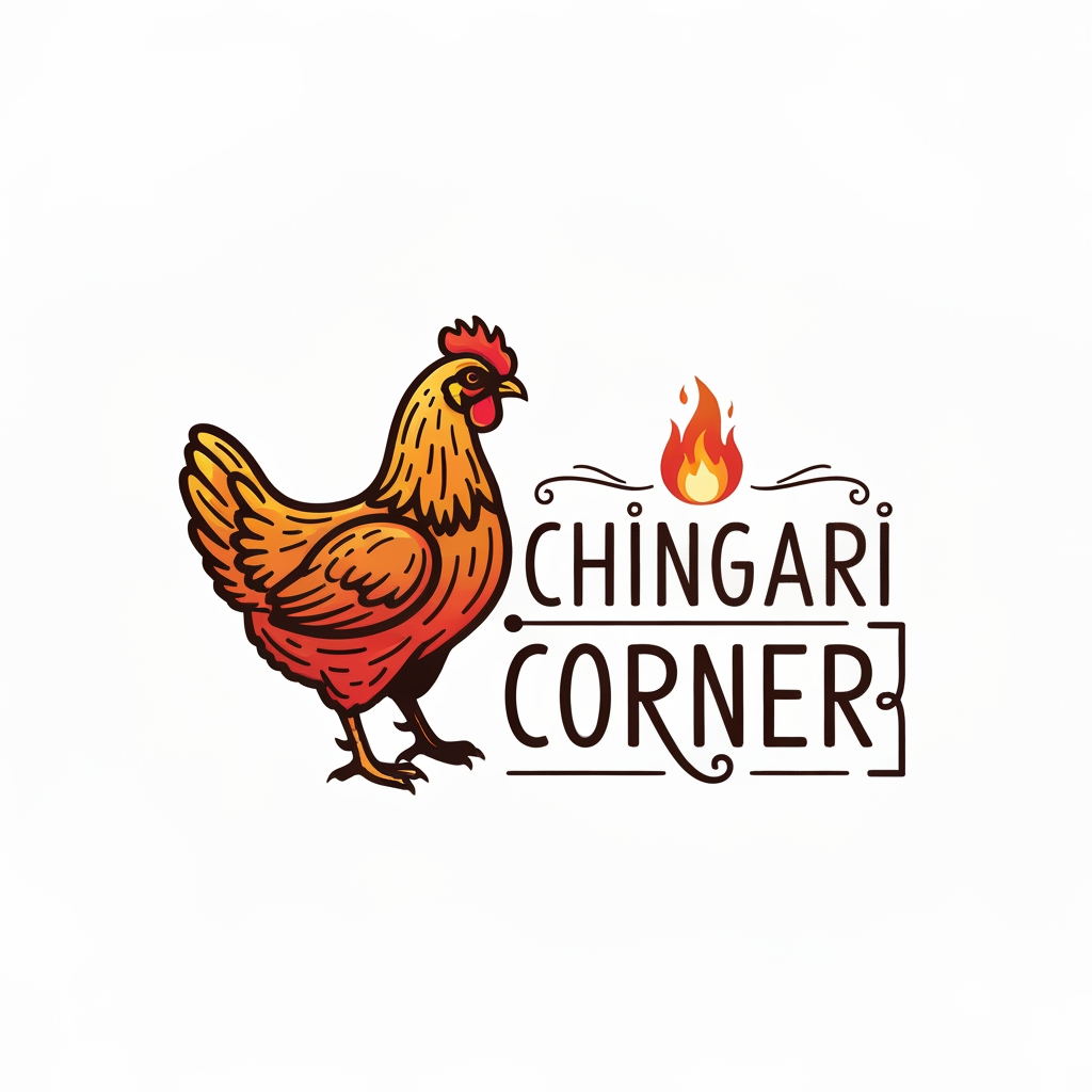 AI Design for generate asthatic logo for chicken restaurant whose name is [  chingari  corner] using unique style