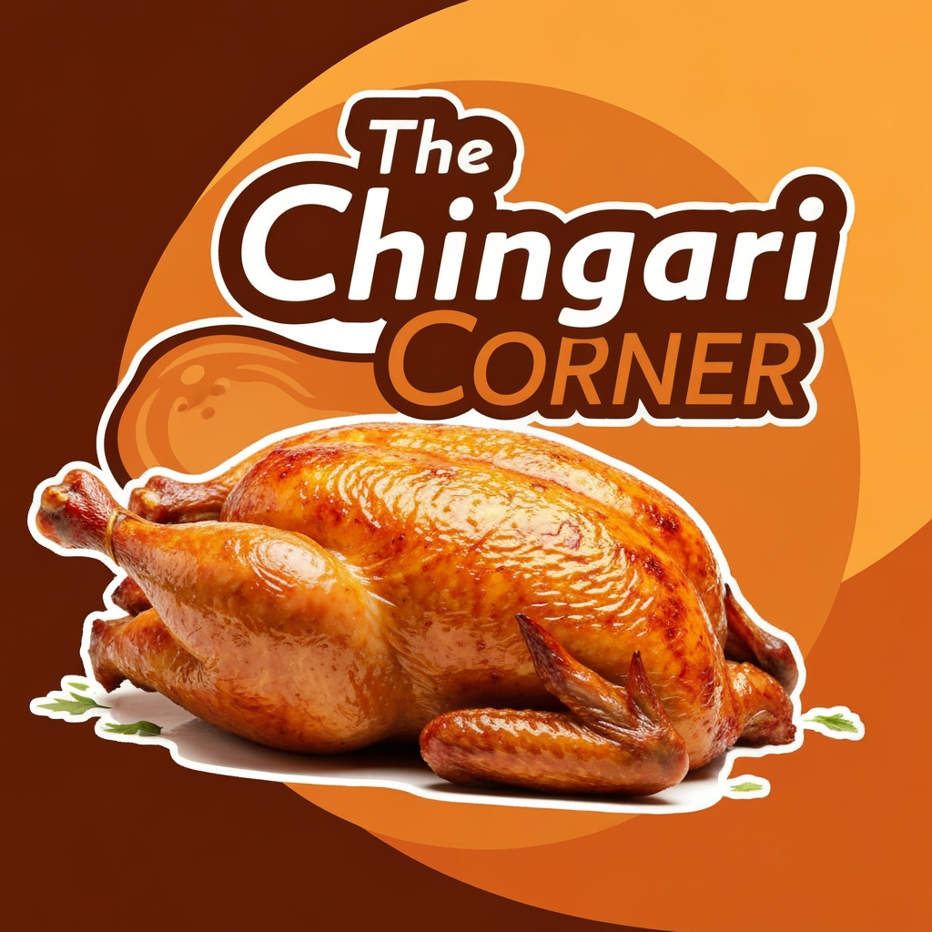 AI Design for generate asthatic logo for chicken restaurant whose name is [the  chingari  corner] using rosted chicken image