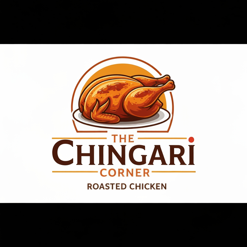 AI Design for generate asthatic logo for chicken restaurant whose name is [the  chingari  corner] using rosted chicken image