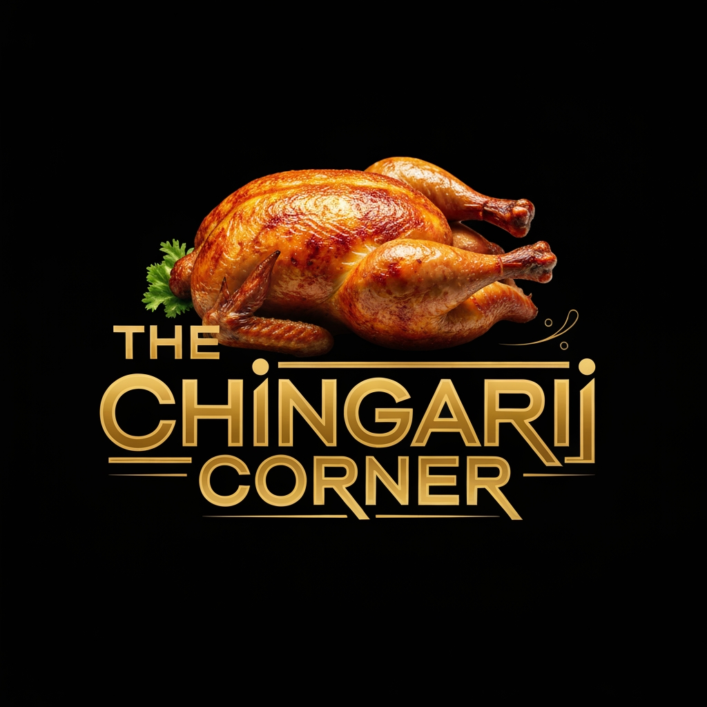 AI Design for generate asthatic logo for chicken restaurant whose name is [the  chingari  corner] using rosted chicken image