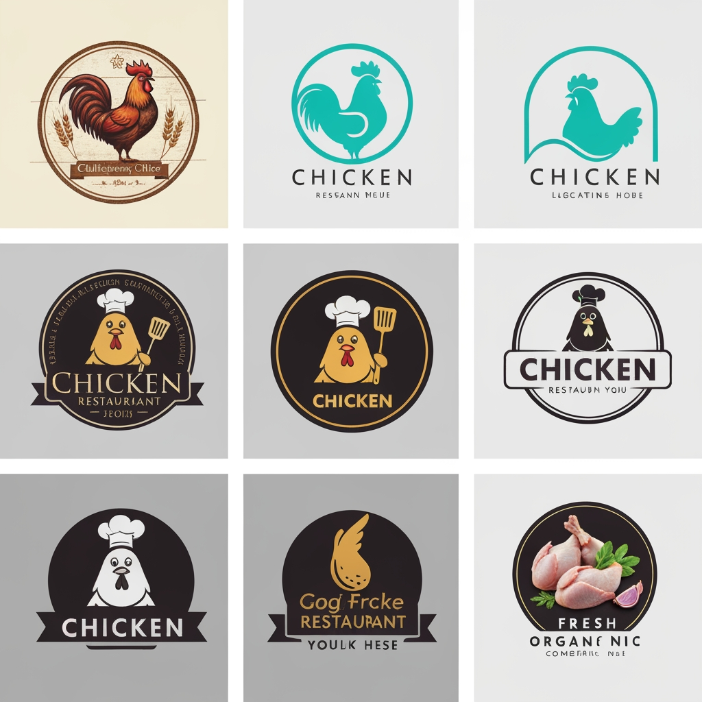 AI Design for generate logo for chicken restorent [generate 10 to 15 logo]