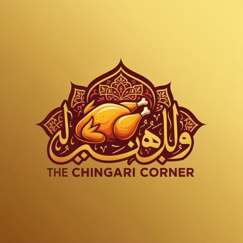 AI Design for generate asthatic logo for chicken restaurant whose name is [the  chingari  corner] using arabian style