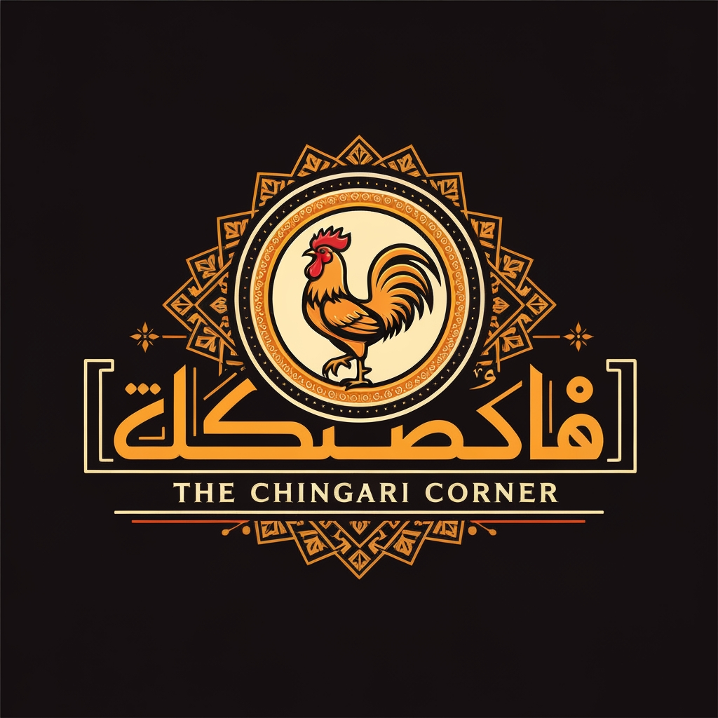 AI Design for generate asthatic logo for chicken restaurant whose name is [the  chingari  corner] using arabian style