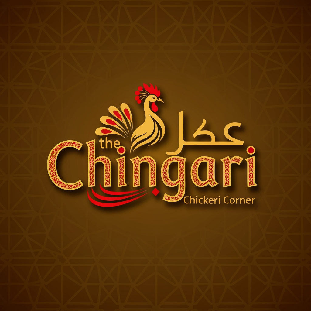 AI Design for generate asthatic logo for chicken restaurant whose name is [the  chingari  corner] using arabian style