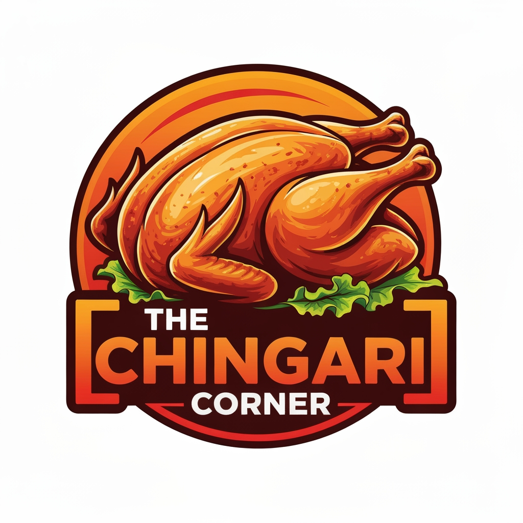 AI Design for generate asthatic logo for chicken restaurant whose name is [the  chingari  corner] using rosted chicken image