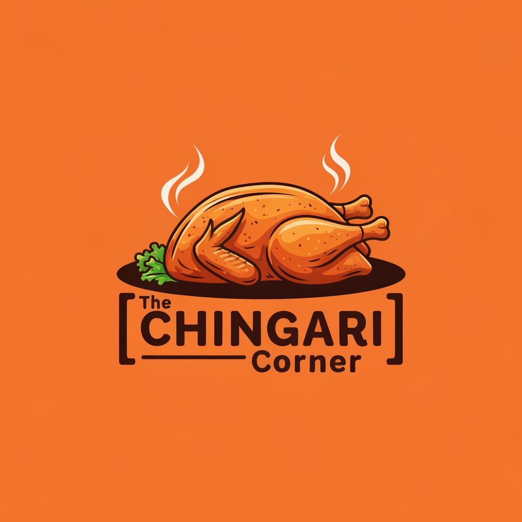 AI Design for generate asthatic logo for chicken restaurant whose name is [the  chingari  corner] using rosted chicken image