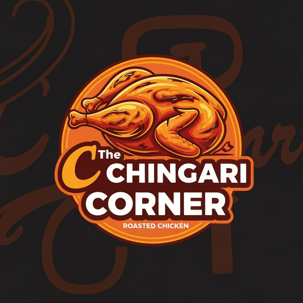 AI Design for generate asthatic logo for chicken restaurant whose name is [the  chingari  corner] using rosted chicken image